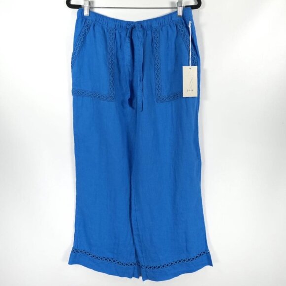 NWT JOIE 100% LINEN Wide Leg Elastic Waist Drawstring Embroidered Pants MEDIUM - Picture 1 of 12